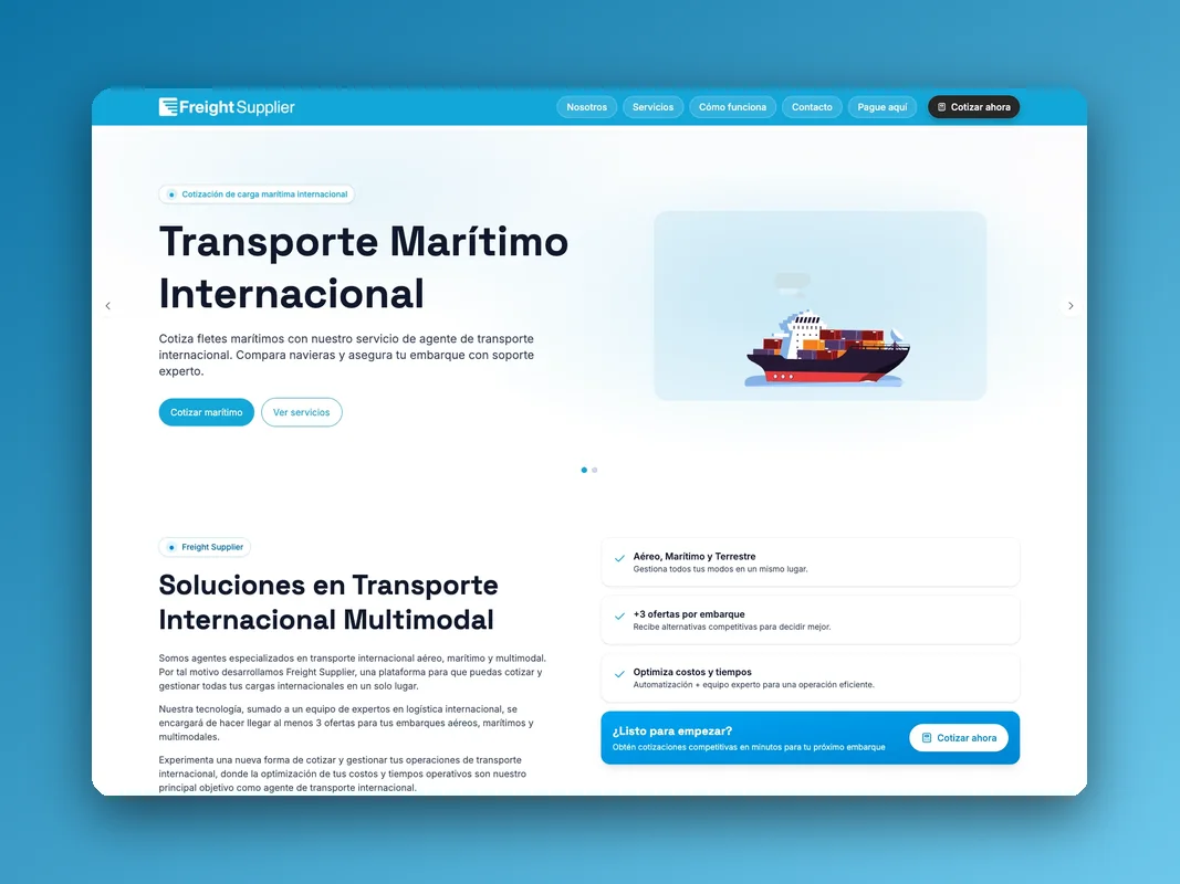 Sitio de Freight Supplier con cotización de transporte marítimo