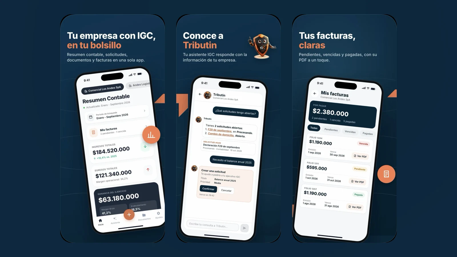 App móvil de IGC Group: resumen contable, asistente Tributin y facturas