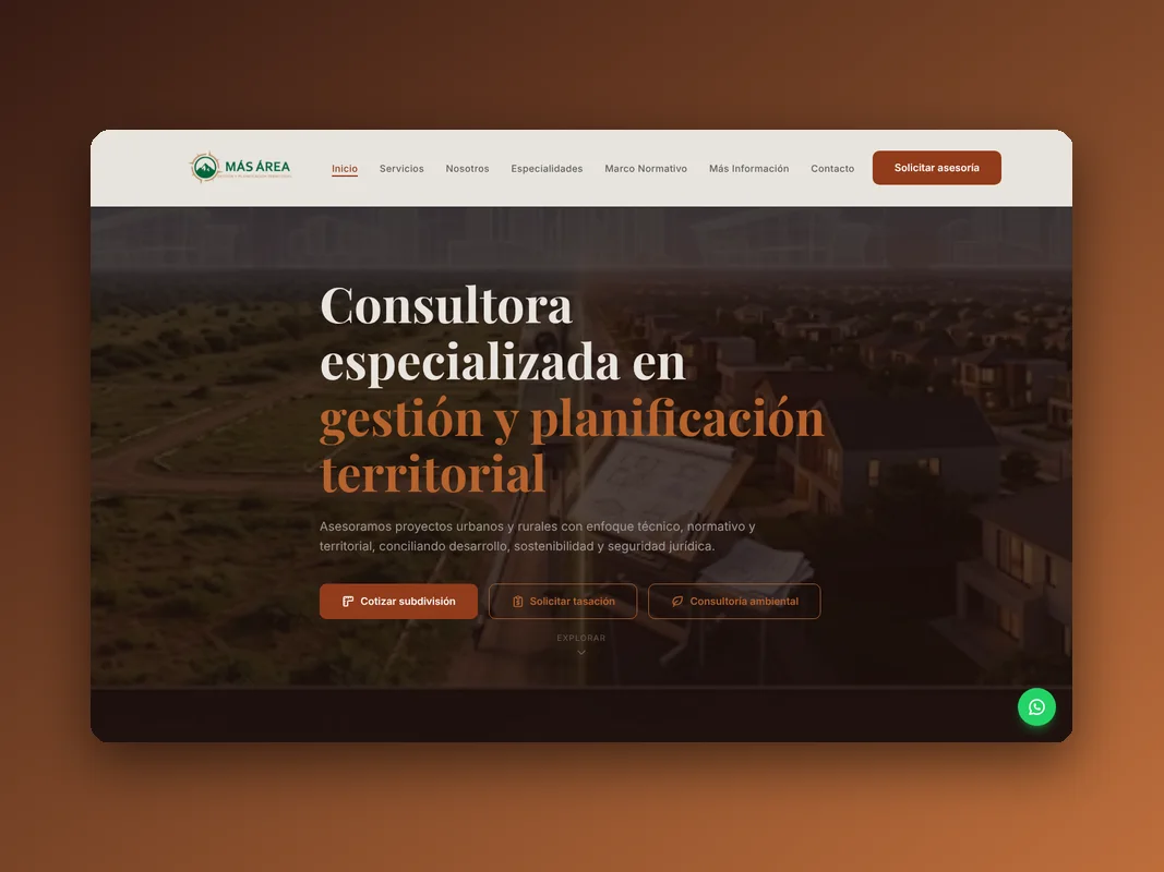 Portada del sitio de Más Área, consultora territorial