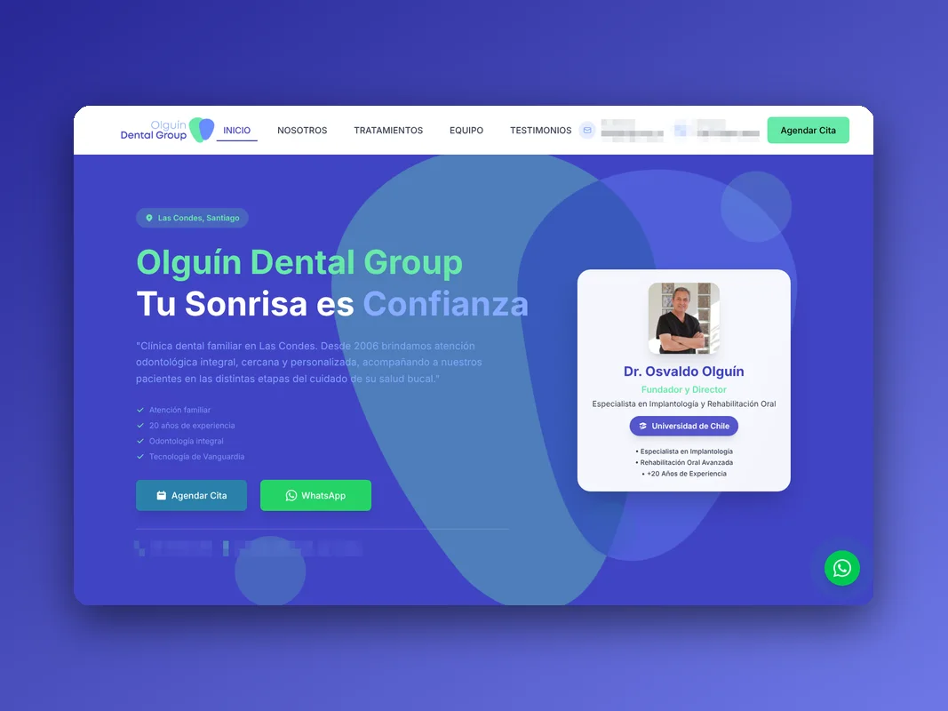 Portada del sitio de Olguín Dental Group con el director de la clínica